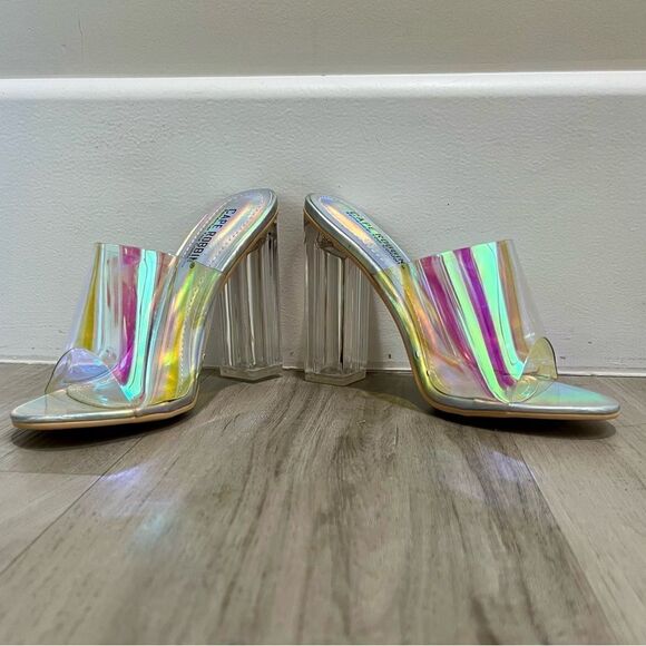 NWT Cape Robbin FUSION TRANSPARENT CLEAR Holographic CHUNKY BLOCK HEELS sz 7 - Picture 7 of 10
